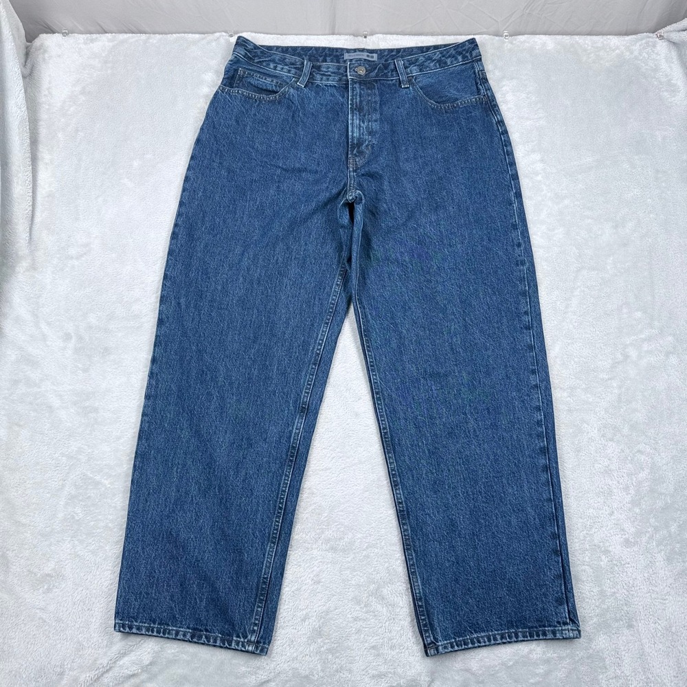 Uniqlo JW Anderson Baggy Jeans 36x30 Womens 32 Blue Wide Leg High Rise Denim